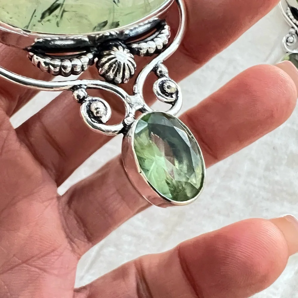 925 Moss Prehnite w/ Epidote! Pendant Necklace